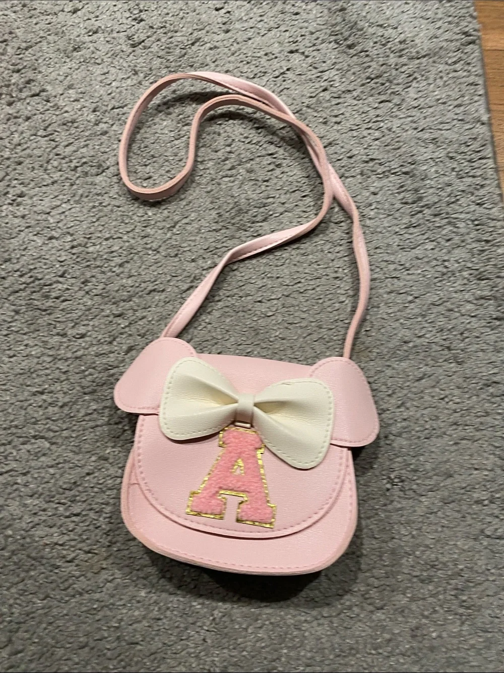 Pink Kids Bow Crossbody Bag with Initial A